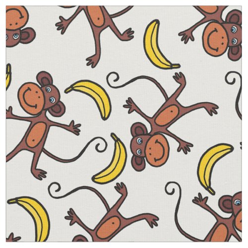 cute tiled monkeys and bananas pattern fabric