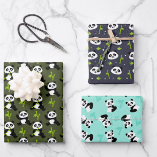 cute tiled panda bears animal party wrapping paper sheets