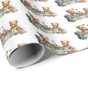 Cute tiled picnic bears party wrapping paper