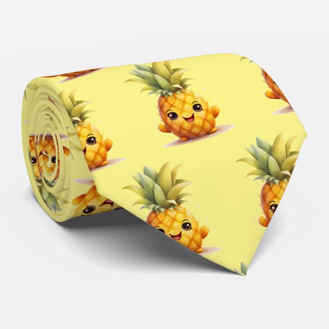 Cute tiled pineapple fruit pattern neck tie (Rolled)