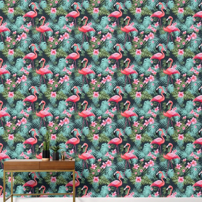 Cute tiled pink flamingo pattern  wallpaper  (Hallway)