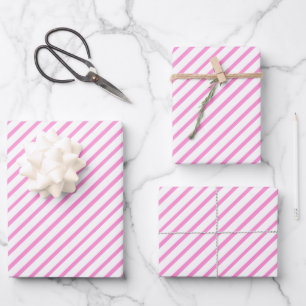 Cute tiled pink white stripe pattern girls wrapping paper sheets