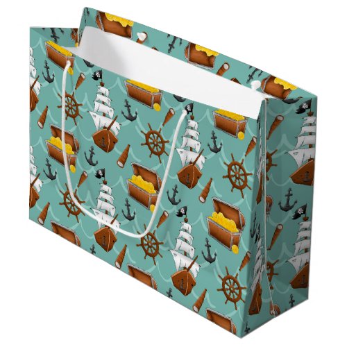 cute tiled Pirate ship party pattern Large Gift Bag