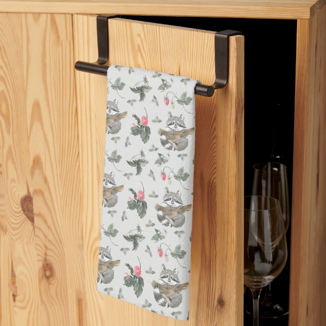 cute tiled raccoon lovers pattern kitchen towel (Thirds Fold)