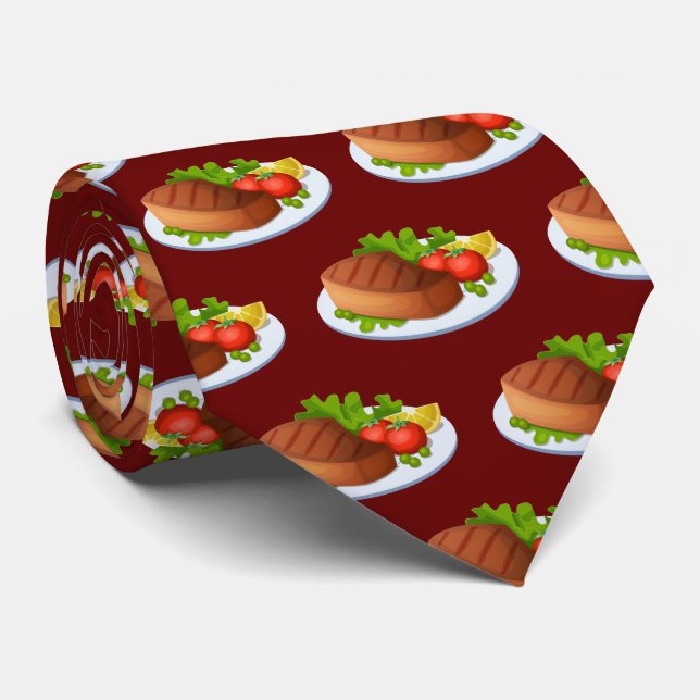 Cute tiled steak dinner pattern neck tie (Rolled)