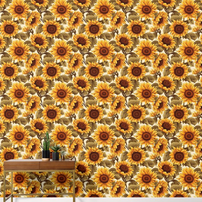 Cute tiled sunflower pattern wallpaper  (Hallway)