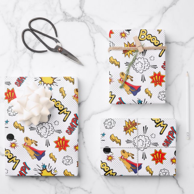 cute tiled superhero kids party  wrapping paper sheets (Front)