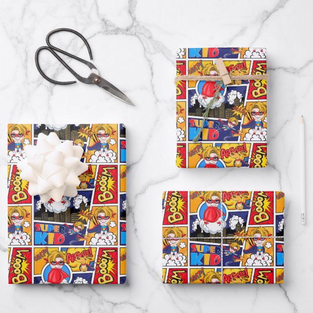 cute tiled superhero pattern  wrapping paper sheets (Front)