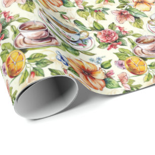 Cute tiled tea party wrapping paper