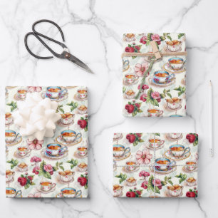 Cute tiled tea party  wrapping paper sheets