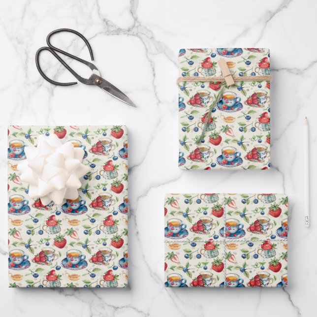 Cute tiled tea party  wrapping paper sheets (Front)