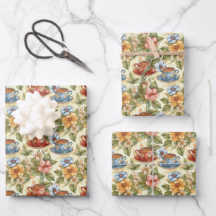 Cute tiled tea party wrapping paper sheets