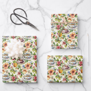 Cute tiled tea party  wrapping paper sheets