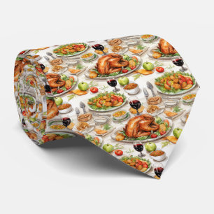 Cute tiled Thanksgiving turkey dinner Neck Tie