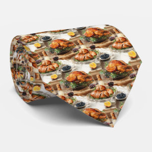 Cute tiled Thanksgiving turkey dinner Neck Tie