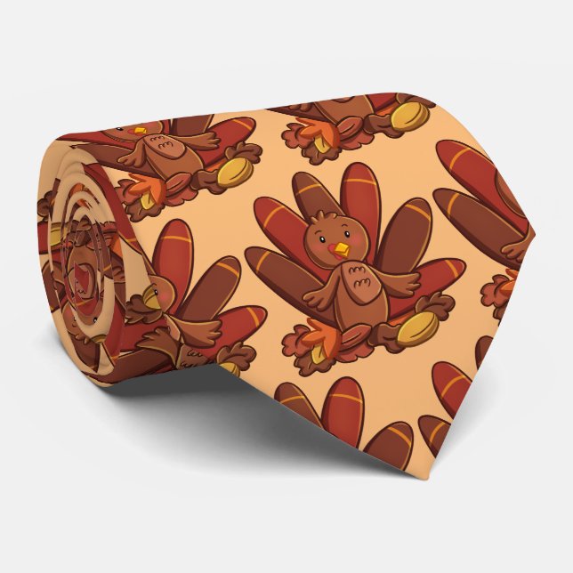 cute tiled Thanksgiving turkey Holiday Neck Tie (Rolled)