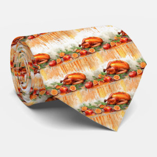 Cute tiled Thanksgiving turkey Neck Tie