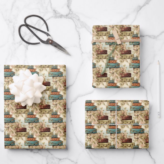 cute tiled traveling suitcases pattern wrapping paper sheets (Front)