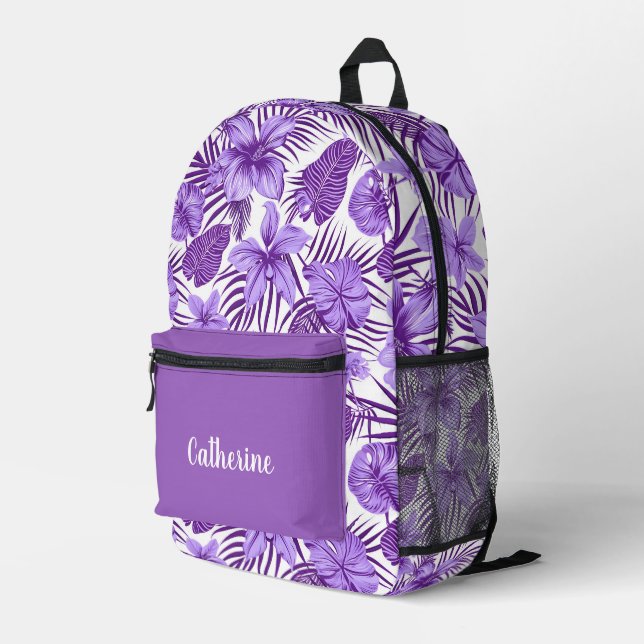 Cute tiled Tropical leaf pattern teen girls Printed Backpack (Back Corner Right)