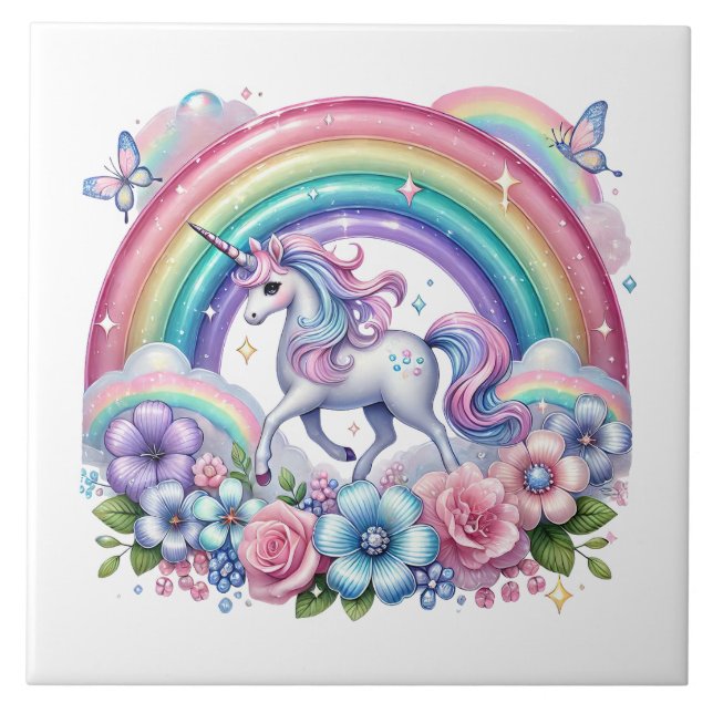 Cute tiled unicorn lovers  ceramic tile (Front)