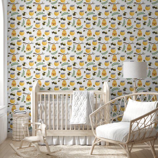 Cute tiled unisex bee pattern nursery  wallpaper  (Kids)