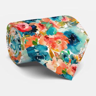cute tiled watercolor floral pattern neck tie