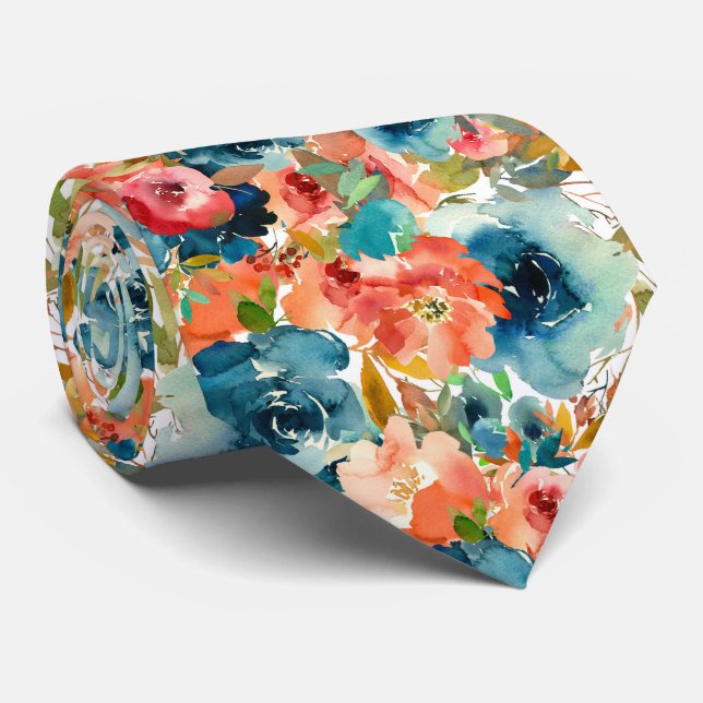 cute tiled watercolor floral pattern  neck tie (Rolled)