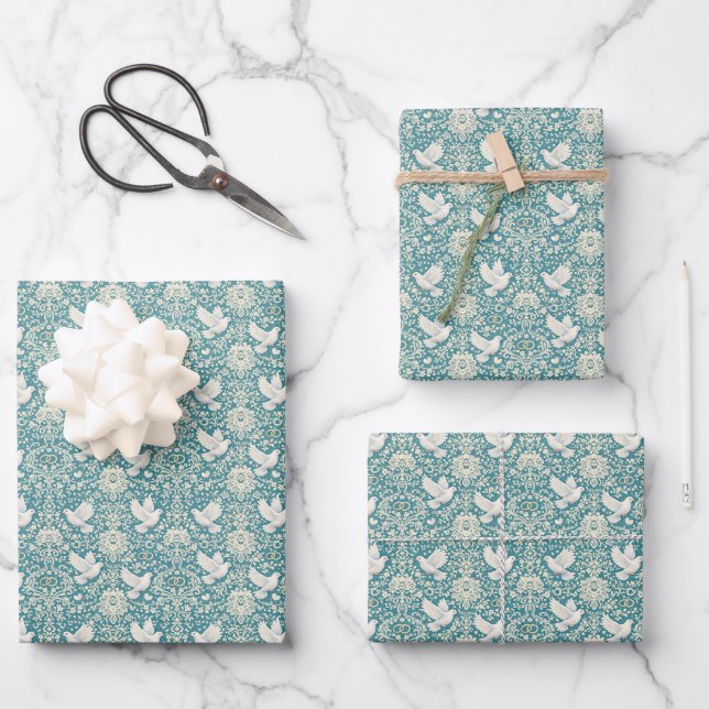 Cute tiled Wedding doves  Wrapping Paper Sheets (Front)