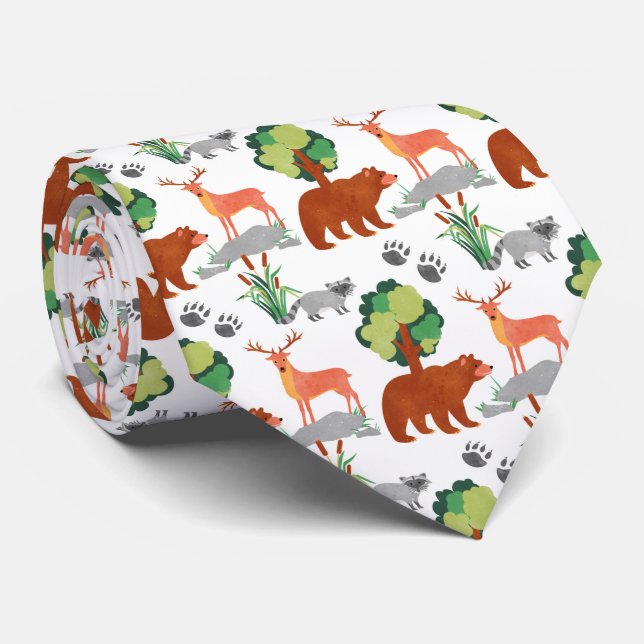 cute tiled Woodland animals pattern  Neck Tie (Rolled)