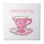 Cute Time for Tea Pink Watercolor Teacup Ceramic Tile<br><div class="desc">Time for tea pink watercolor teacup design would save your surfaces and look good . an ideal gift for the tea drinker in your life. Matching gifts and home decor accessories available in store. the text is a template so you can customize to suit your needs.</div>