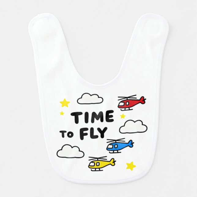 Cute Time To Fly Helicopters Baby Bib (Front)