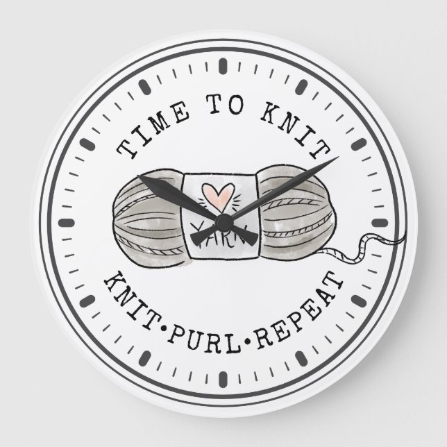 Cute Time To Knit Large Clock (Front)