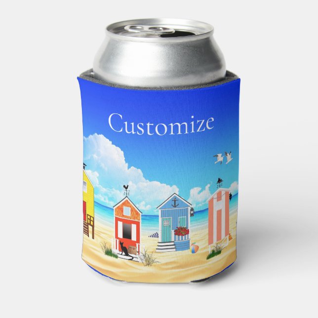 Cute Tiny Beach Shacks Thunder_Cove Can Cooler (Can Back)