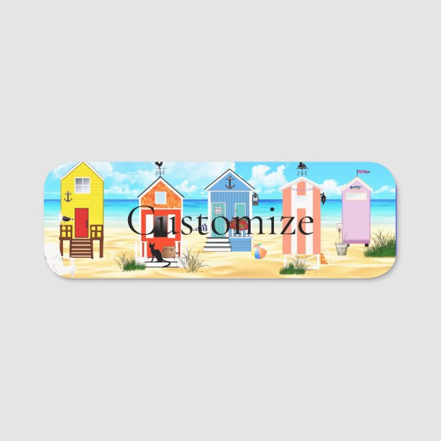 Cute Tiny Beach Shacks Thunder_Cove Name Tag (Front)