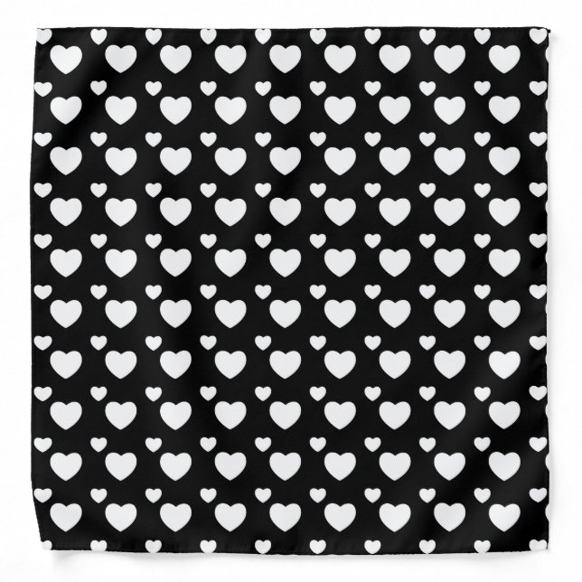 Cute Tiny Black and White Hearts Pattern Bandana (Front)