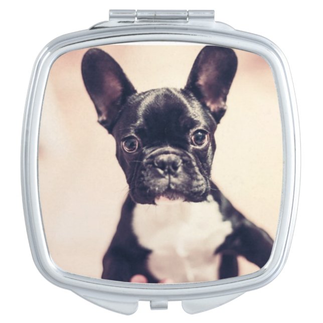 Cute Tiny Black and White Puppy Compact Mirror (Front)