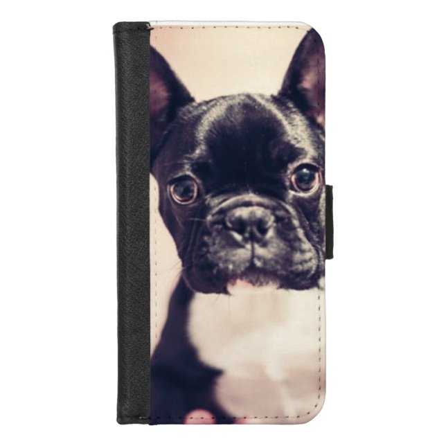 Cute Tiny Black and White Puppy iPhone Wallet Case (Front)