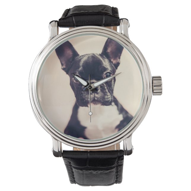 Cute Tiny Black and White Puppy Watch (Front)