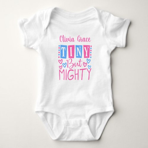 Cute Tiny But Mighty Pink Blue Personalized Girl Baby Bodysuit