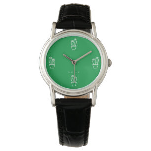 Cute Tiny Cactus Simple Plain Green Minimalist  Watch