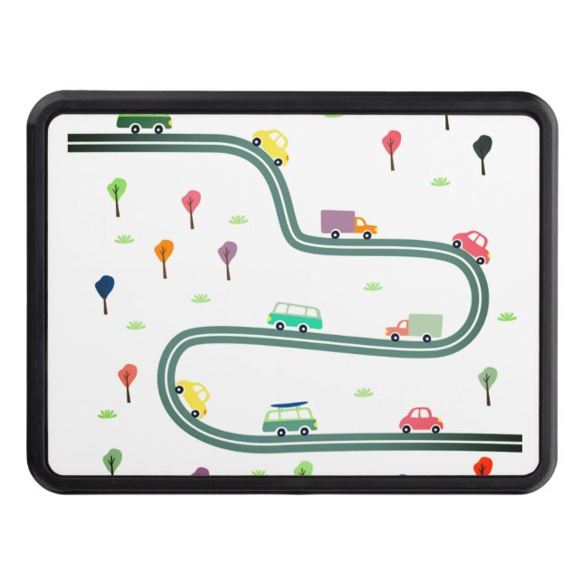 Cute Tiny Car Traveling on Roadway Hitch Cover (Front)