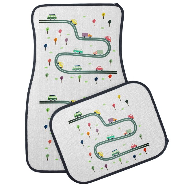Cute Tiny Cars Traveling On Roadway Car Floor Mat (Set)