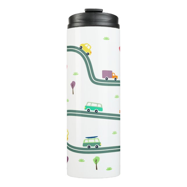 Cute Tiny Cars Traveling on Roadway Thermal Tumbler (Front)