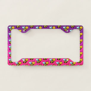 Cute Tiny Cartoon yellow bees pattern License Plate Frame