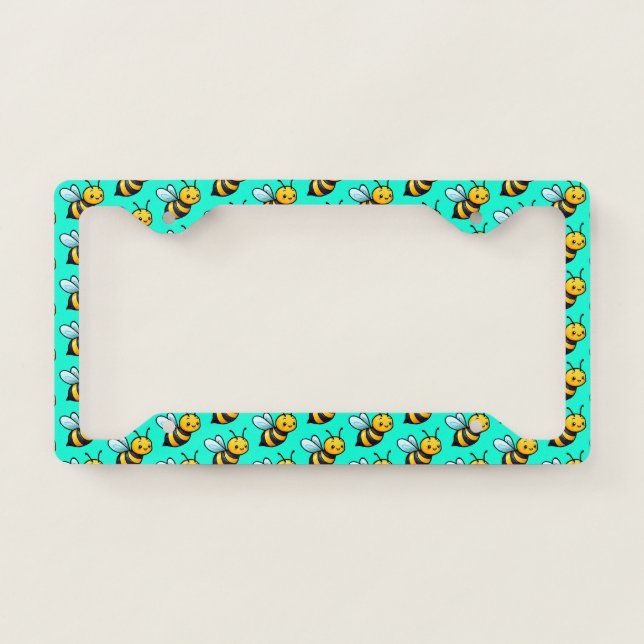 Cute Tiny Cartoon yellow bees pattern  License Plate Frame (Front)