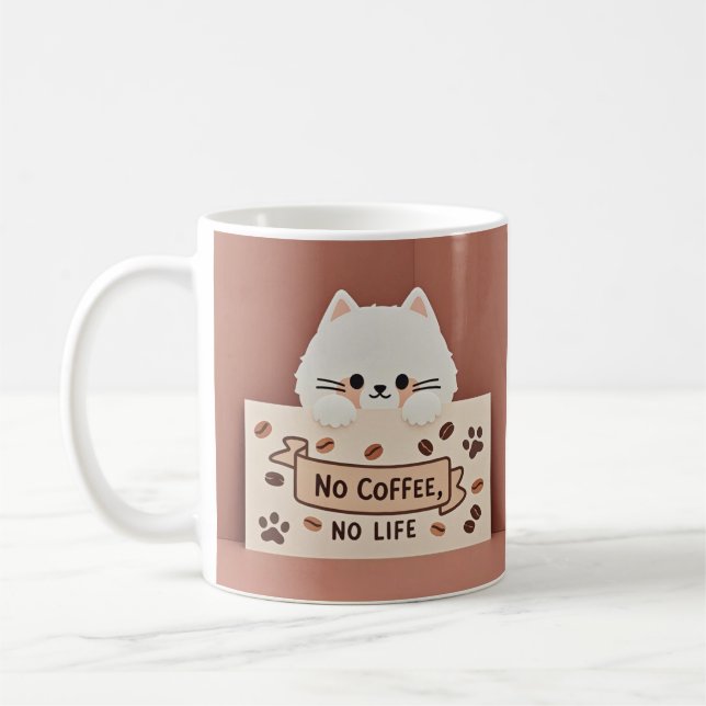 Cute Tiny cat paw prints and coffee beans Mug (Left)