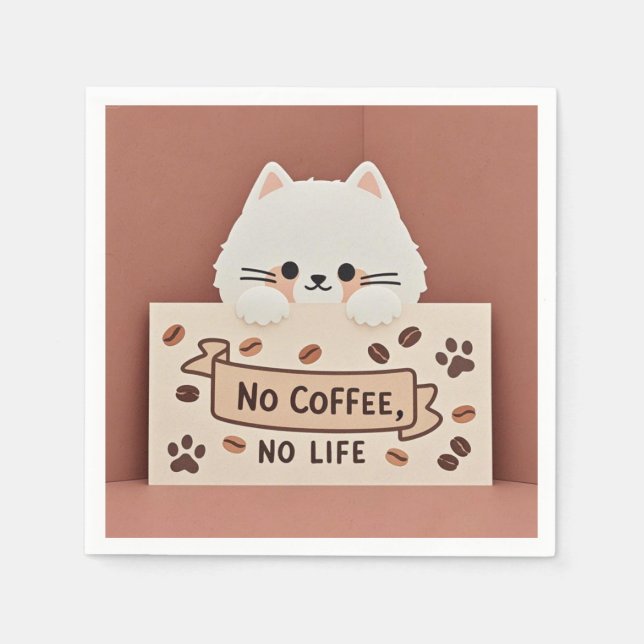 Cute Tiny cat paw prints and coffee beans Napkins (Front)