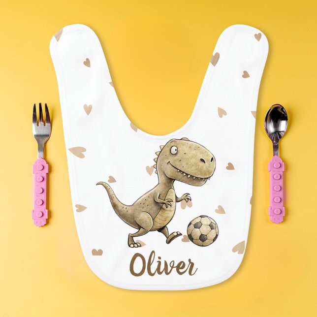 Cute Tiny Dino Playing Soccer Personalized  Baby Bib (Creator Uploaded)