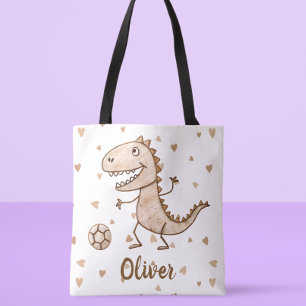 Cute Tiny Dino Playing Soccer Personalized Tote Bag