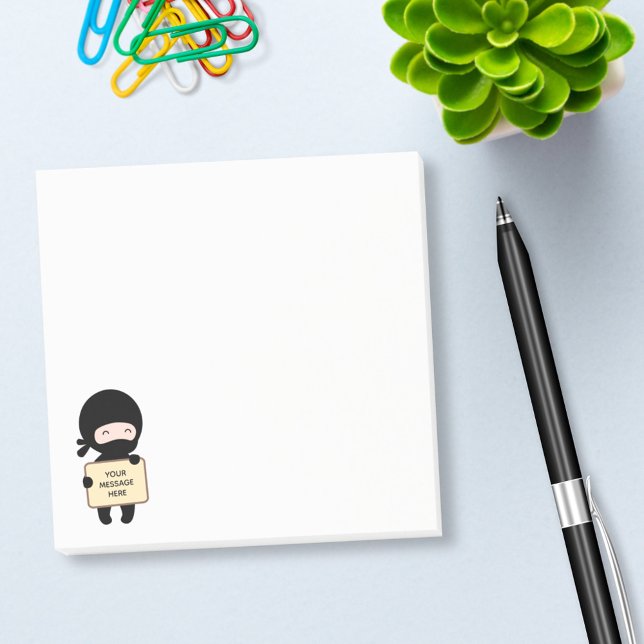Cute Tiny Ninja Holding Sign Custom Text Post-it Notes (Creator Uploaded)